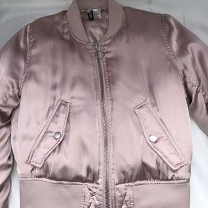 H&M Satin Bomber Jacket in Blush - Size 6